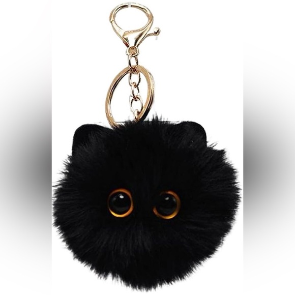 Accessories - Fluffy Black Cat Keychain With Gold Hardware Logo Accent